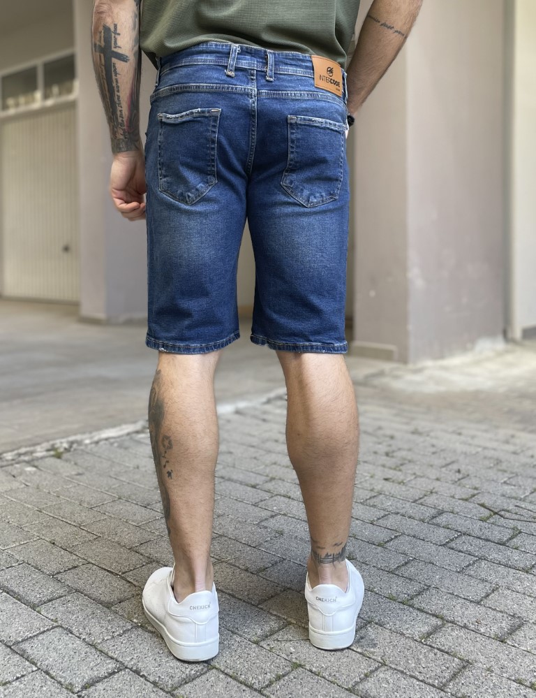 Ανδρική μπλε σκούρο ελαστική τζιν βερμούδα 20131 φωτογραφία